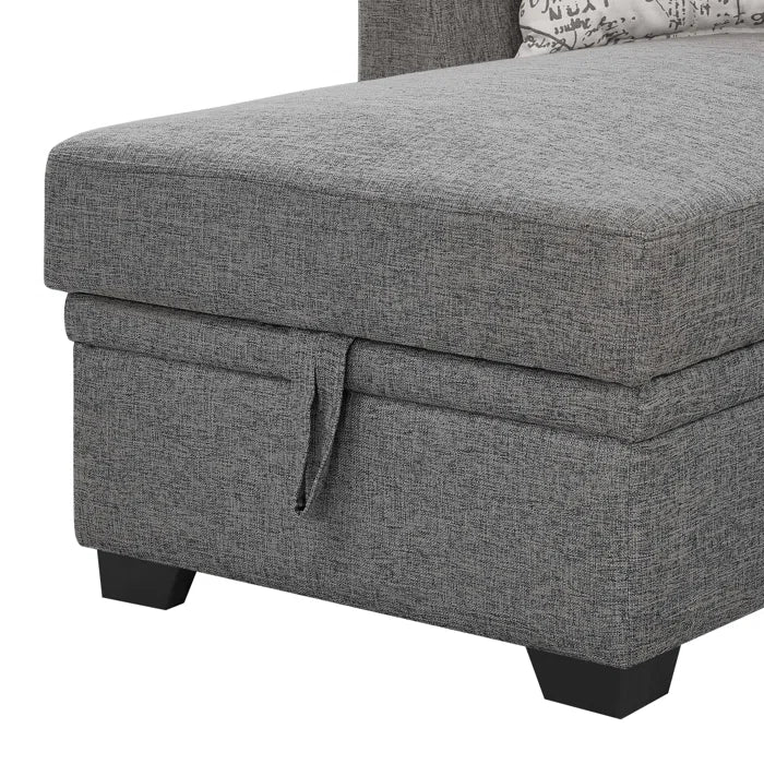 L- Shape Sectional Sofa: 85'' Square Arm Sofa Bed with Sleeper Sectional(Dark Gray Linen Blend)