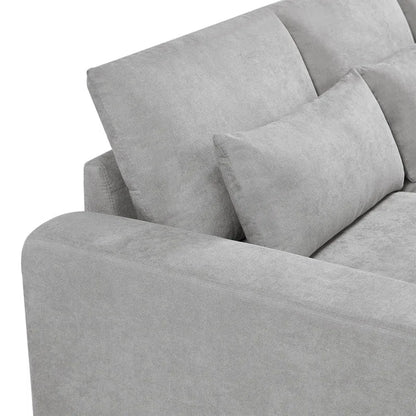 5 Seater Sofa: 129.9" Square Arm Sofa Chaise, Modern Large L-Shape Feather Filled Sectional Sofa(Light Gray Linen)