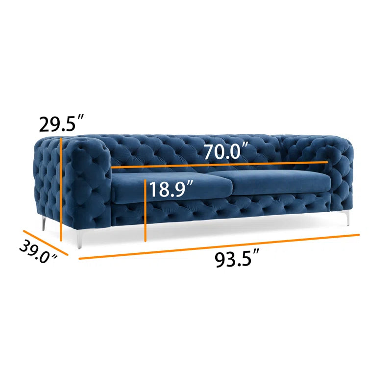 THE CASA ORO® 3-Piece Tufted Velvet Living Room Set with Chrome Legs, Sofa, Loveseat, and Chesterfield Chair(Navy Blue Velvet)