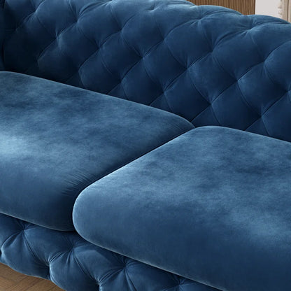 THE CASA ORO® 3-Piece Tufted Velvet Living Room Set with Chrome Legs, Sofa, Loveseat, and Chesterfield Chair(Navy Blue Velvet)