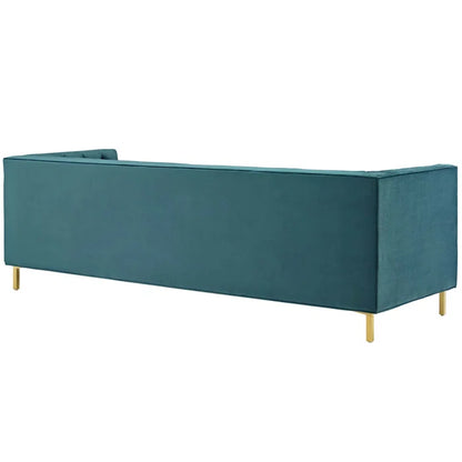 4 Seater Sofa: Tuxedo Arm Chesterfield Sofa Delight Tufted Button Performance Velvet Sofa(Sea Blue Velvet)
