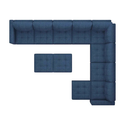 9 Seater Sofa: 143'' U-Shaped Couch Modular Polyester Blend Sectional Sofa(Blue Polyester Blend)
