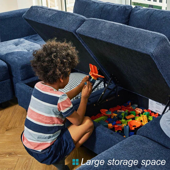 9 Seater Sofa: 143'' U-Shaped Couch Modular Polyester Blend Sectional Sofa(Blue Polyester Blend)