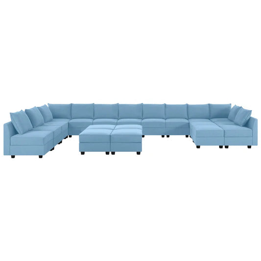 9 Seater Sofa: U-Shaped Modular Linen Sofa Sectional with 6 Ottoman for Living Room(Robin Egg Blue)