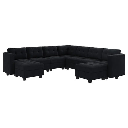 9 Seater Sofa: U-Shaped Modular Upholstered Sectional Sofa for Living Room(Black Velvet)