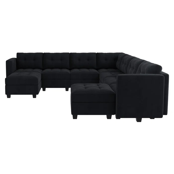 9 Seater Sofa: U-Shaped Modular Upholstered Sectional Sofa for Living Room(Black Velvet)