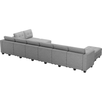 9 Seater Sofa: 169.4'' Large U-Shaped Variable Sectional Couch Module Polyester Blend Sofa with Storage(Light Gray Linen Blend)