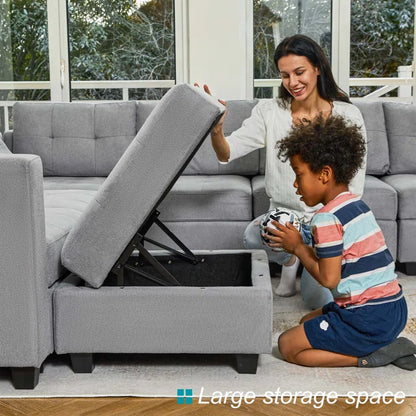 9 Seater Sofa: 169.4'' Large U-Shaped Variable Sectional Couch Module Polyester Blend Sofa with Storage(Light Gray Linen Blend)
