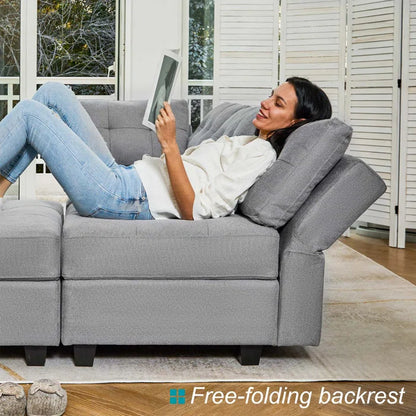 9 Seater Sofa: 169.4'' Large U-Shaped Variable Sectional Couch Module Polyester Blend Sofa with Storage(Light Gray Linen Blend)