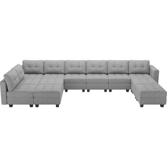 9 Seater Sofa: 169.4'' Large U-Shaped Variable Sectional Couch Module Polyester Blend Sofa with Storage(Light Gray Linen Blend)