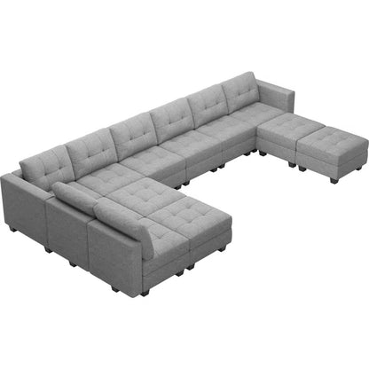 9 Seater Sofa: 169.4'' Large U-Shaped Variable Sectional Couch Module Polyester Blend Sofa with Storage(Light Gray Linen Blend)