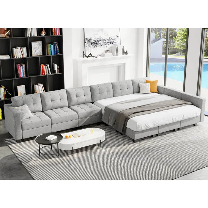 9 Seater Sofa: 169.4'' Large U-Shaped Variable Sectional Couch Module Polyester Blend Sofa with Storage(Light Gray Linen Blend)