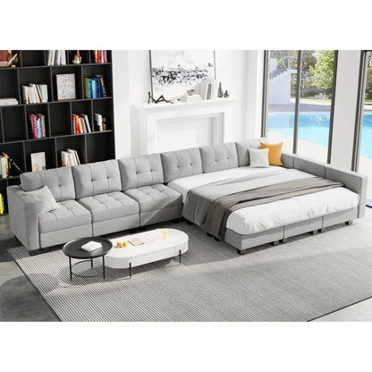9 Seater Sofa: 169.4'' Large U-Shaped Variable Sectional Couch Module Polyester Blend Sofa with Storage(Light Gray Linen Blend)