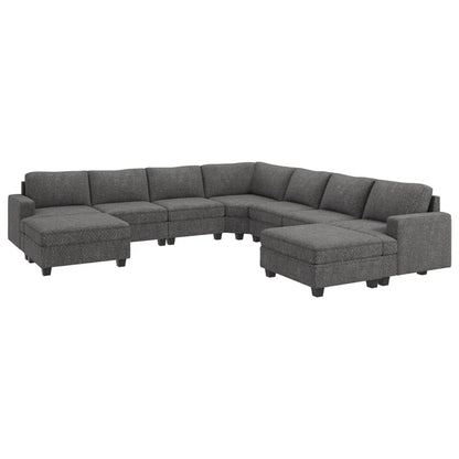 9 Seater Sofa: U Shaped Sectional Modular Design Corner Sofa with Storage Ottoman(Light Gray Polyester)
