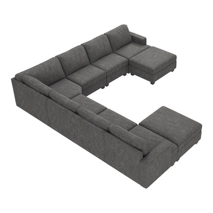 9 Seater Sofa: U Shaped Sectional Modular Design Corner Sofa with Storage Ottoman(Light Gray Polyester)