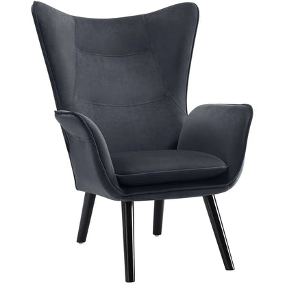 THE CASA ORO® Upholstered Accent Wing Armchair Solid Metal Frame and Rubber Wood Legs with Wooden Boards & High-Elastic Sponge(Dark Gray Velvet)