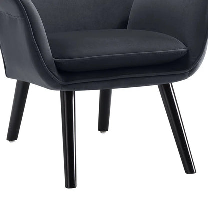 THE CASA ORO® Upholstered Accent Wing Armchair Solid Metal Frame and Rubber Wood Legs with Wooden Boards & High-Elastic Sponge(Dark Gray Velvet)