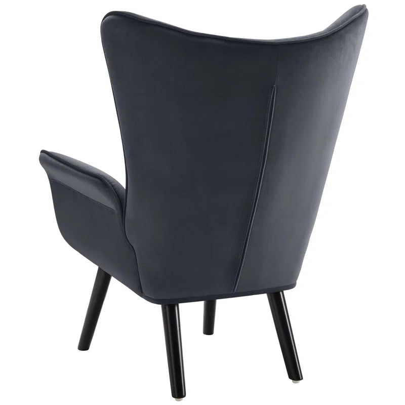 THE CASA ORO® Upholstered Accent Wing Armchair Solid Metal Frame and Rubber Wood Legs with Wooden Boards & High-Elastic Sponge(Dark Gray Velvet)