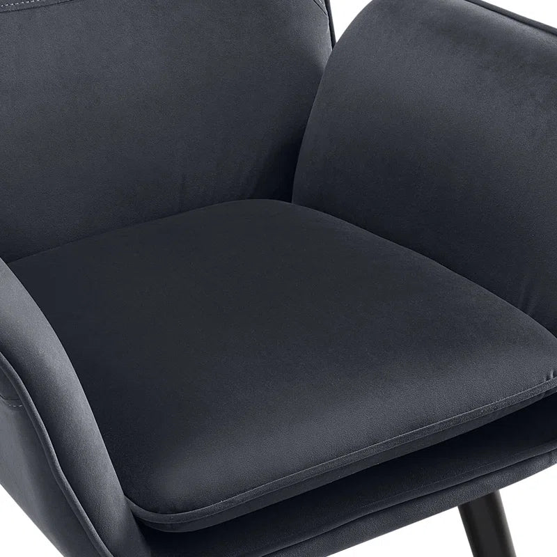 THE CASA ORO® Upholstered Accent Wing Armchair Solid Metal Frame and Rubber Wood Legs with Wooden Boards & High-Elastic Sponge(Dark Gray Velvet)