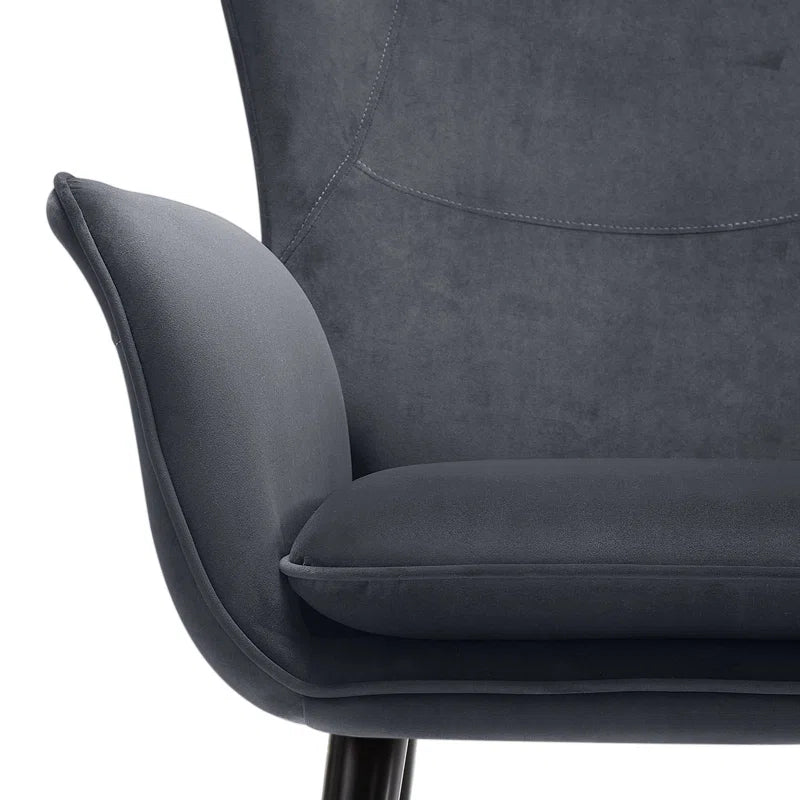 THE CASA ORO® Upholstered Accent Wing Armchair Solid Metal Frame and Rubber Wood Legs with Wooden Boards & High-Elastic Sponge(Dark Gray Velvet)