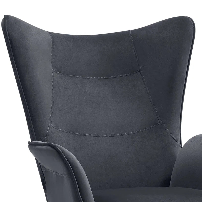 THE CASA ORO® Upholstered Accent Wing Armchair Solid Metal Frame and Rubber Wood Legs with Wooden Boards & High-Elastic Sponge(Dark Gray Velvet)