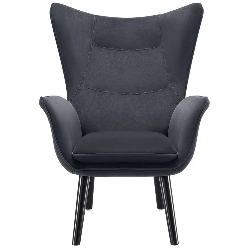 THE CASA ORO® Upholstered Accent Wing Armchair Solid Metal Frame and Rubber Wood Legs with Wooden Boards & High-Elastic Sponge(Dark Gray Velvet)
