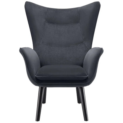 THE CASA ORO® Upholstered Accent Wing Armchair Solid Metal Frame and Rubber Wood Legs with Wooden Boards & High-Elastic Sponge(Dark Gray Velvet)