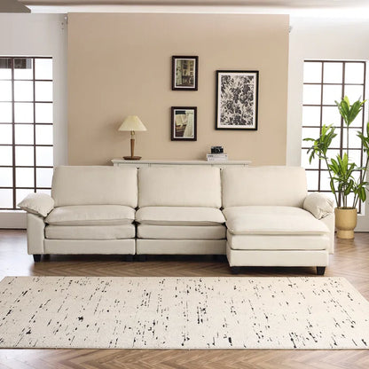THE CASA ORO® L-Shape Sectional Sofa: 120'' Upholstered Cloud Sofa & Couch with Ottoman(Beige Polyester)