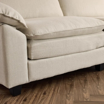 THE CASA ORO® L-Shape Sectional Sofa: 120'' Upholstered Cloud Sofa & Couch with Ottoman(Beige Polyester)