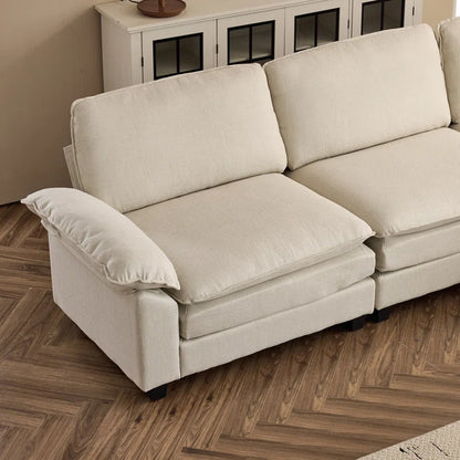 THE CASA ORO® L-Shape Sectional Sofa: 120'' Upholstered Cloud Sofa & Couch with Ottoman(Beige Polyester)