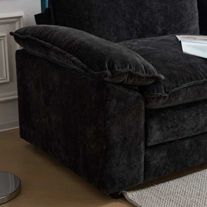 L-Shape Sectional Sofa: 120'' Upholstered Cloud Sofa & Couch with Ottoman(Black Chenille)