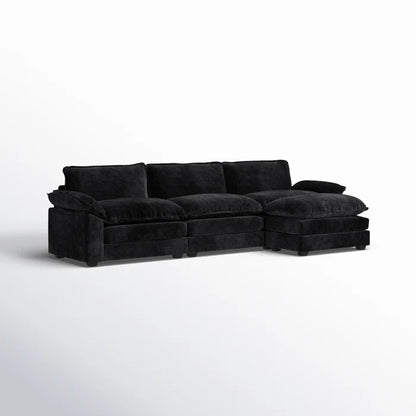 L-Shape Sectional Sofa: 120'' Upholstered Cloud Sofa & Couch with Ottoman(Black Chenille)
