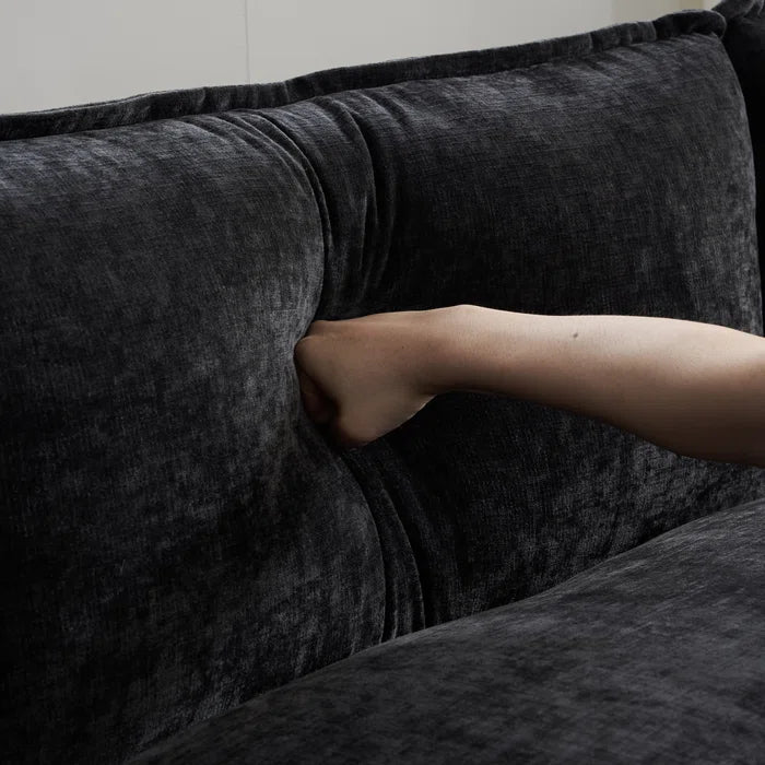 L-Shape Sectional Sofa: 120'' Upholstered Cloud Sofa & Couch with Ottoman(Black Chenille)