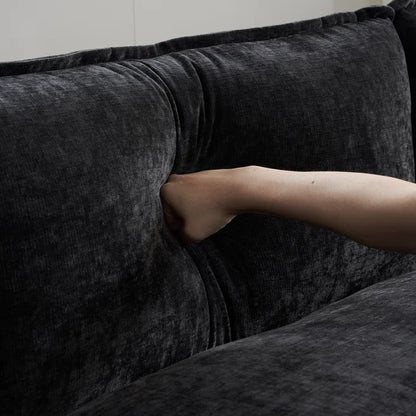 L-Shape Sectional Sofa: 120'' Upholstered Cloud Sofa & Couch with Ottoman(Black Chenille)