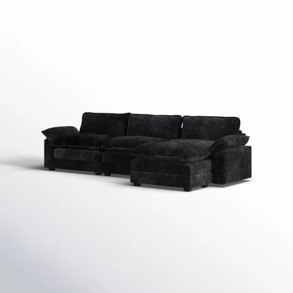 L-Shape Sectional Sofa: 120'' Upholstered Cloud Sofa & Couch with Ottoman(Black Chenille)