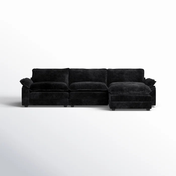 L-Shape Sectional Sofa: 120'' Upholstered Cloud Sofa & Couch with Ottoman(Black Chenille)