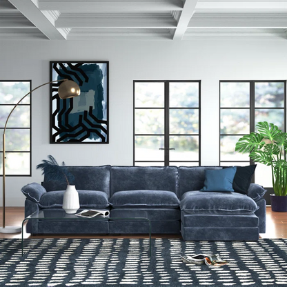 L-Shape Sectional Sofa: 120'' Upholstered Cloud Sofa & Couch with Ottoman(Blue Chenille)