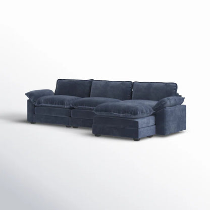 L-Shape Sectional Sofa: 120'' Upholstered Cloud Sofa & Couch with Ottoman(Blue Chenille)