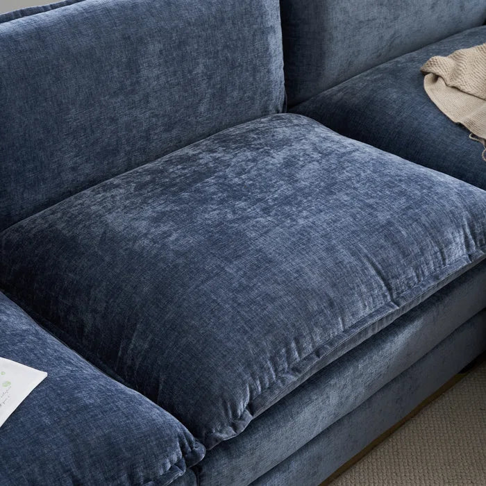 L-Shape Sectional Sofa: 120'' Upholstered Cloud Sofa & Couch with Ottoman(Blue Chenille)
