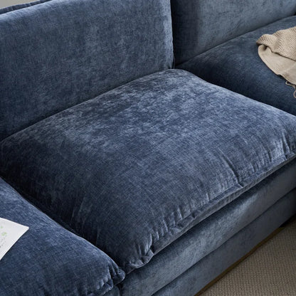 L-Shape Sectional Sofa: 120'' Upholstered Cloud Sofa & Couch with Ottoman(Blue Chenille)