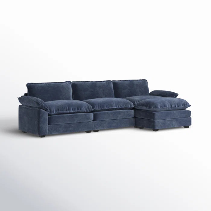 L-Shape Sectional Sofa: 120'' Upholstered Cloud Sofa & Couch with Ottoman(Blue Chenille)