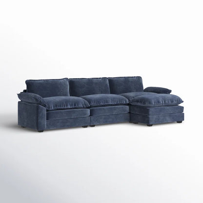 L-Shape Sectional Sofa: 120'' Upholstered Cloud Sofa & Couch with Ottoman(Blue Chenille)