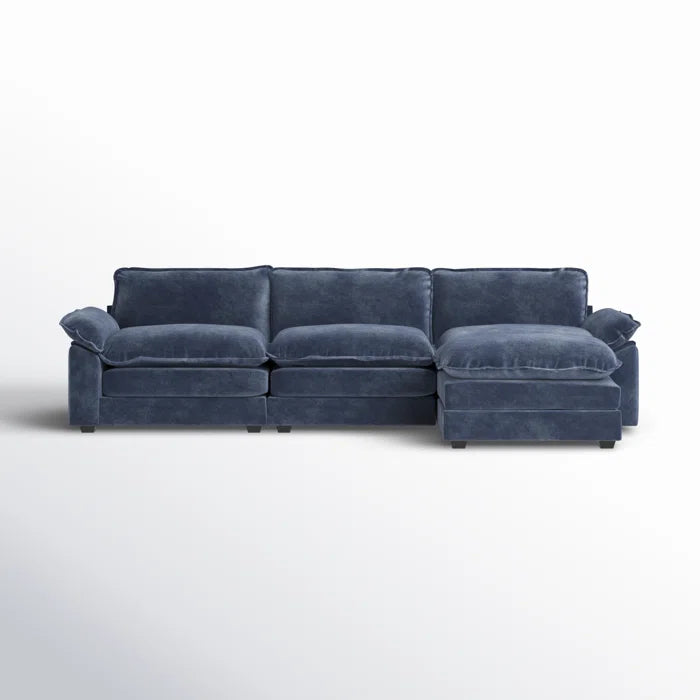 L-Shape Sectional Sofa: 120'' Upholstered Cloud Sofa & Couch with Ottoman(Blue Chenille)