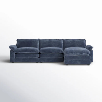 L-Shape Sectional Sofa: 120'' Upholstered Cloud Sofa & Couch with Ottoman(Blue Chenille)