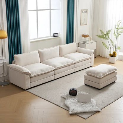 L-Shape Sectional Sofa: 120'' Upholstered Cloud Sofa & Couch with Ottoman(White Faux Sherpa)