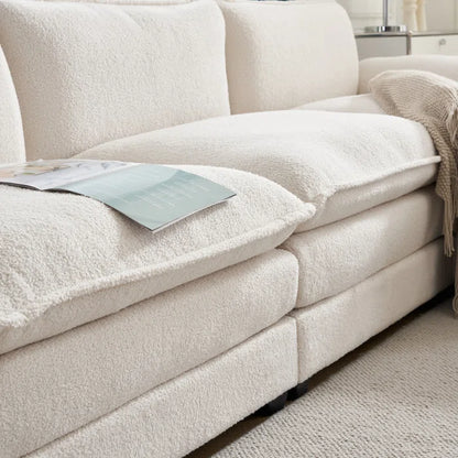 L-Shape Sectional Sofa: 120'' Upholstered Cloud Sofa & Couch with Ottoman(White Faux Sherpa)