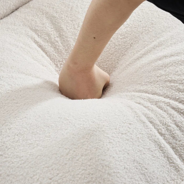 L-Shape Sectional Sofa: 120'' Upholstered Cloud Sofa & Couch with Ottoman(White Faux Sherpa)