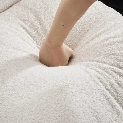 L-Shape Sectional Sofa: 120'' Upholstered Cloud Sofa & Couch with Ottoman(White Faux Sherpa)