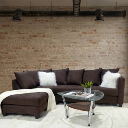 L-Shape Sectional Sofa: Upholstered Corner Chaise Sectional with Reversible Seat Cushions(Brown/White Polyester Blend)