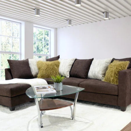 L-Shape Sectional Sofa: Upholstered Corner Chaise Sectional with Reversible Seat Cushions(Brown/Yellow Polyester Blend)